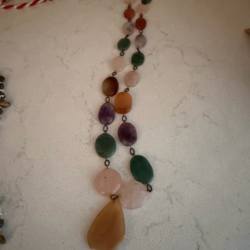 Multi-Color Gemstone Drop Necklace - Women Jewelry